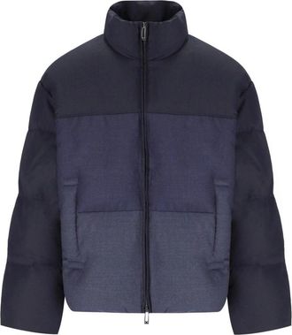 Emporio Armani Marineblok Gewatteerde Jas - Heren - Gewatteerde jassen - Blauw - L - Wol - Jassen