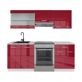 Vicco Mueble de cocina R-Line, Burdeos brillo intenso/blanco, 200 cm, et Mármol