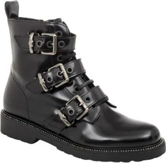 Twinset Zwarte leren enkellaarsjes met bandjes - Dames - Enkellaarsjes - Zwart - 37 EU - Schoenen
