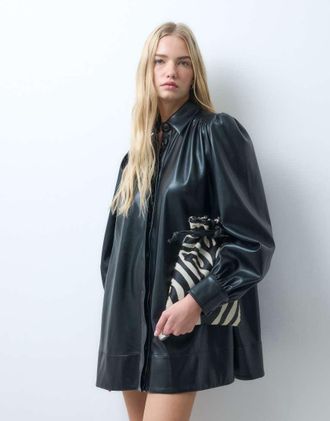 Asos mini vestito camicia svasato in PU nero