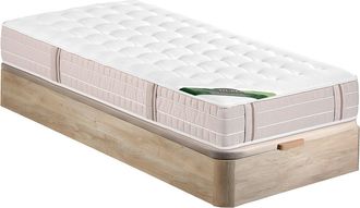 Vente-Unique Conjunto 90 x 190 cm canap&eacute; abatible natural claro + colch&oacute;n de muelles ensacados 5 zonas y viscoel&aacute;stica y tejido anti-chinches grosor 24cm - VIREVO 