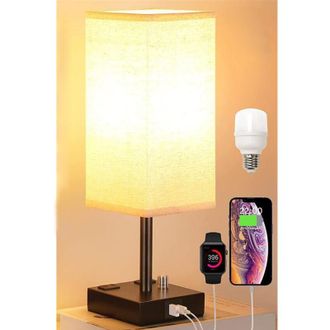 OEM L&aacute;mpara De Mesilla T&aacute;ctil Con 2 Puertos Usb - Regulador De Intensidad De 3 Posiciones - Pantalla De Tela Negra - Base De Hierro Forjado - Bombilla Led