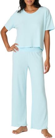 PJ Salvage Weekend Waffles Rib Pajamas in Crystal Blue at Nordstrom, Size X-Large