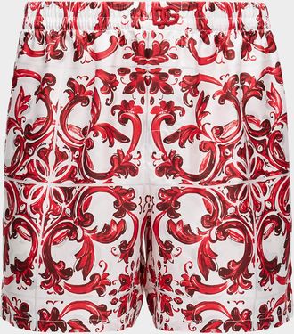Dolce & Gabbana Men & apos;s Maiolica Print Silk Swim Trunks