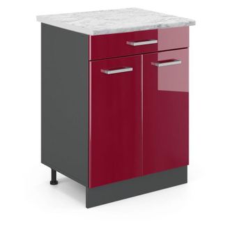 Vicco Mueble Bajo De Cocina R-line, Rojo Burdeos Alto Brillo, 80 Cm Et M&aacute;rmol