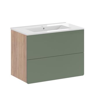 Vicco Conjunto De Muebles De Ba&ntilde;o Izan, Goldkraft Roble/verde, 2 Piezas