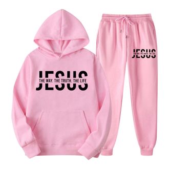 Generic Womens Tracksuit Jesus Is The Way Truth Life Hoodie Full Set Two Piece Outfit Long Sleeve Oversized Sweatshirts Jogging Pants Lounge Outfits Casual Co