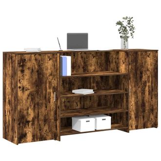 Berkfield Home Reception Desk Smoked Oak 200x50x103.5 cm Engineered Wood in Brown