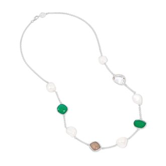 Dower & Hall Green Gemstone & Baroque Pearl Pebble Necklace