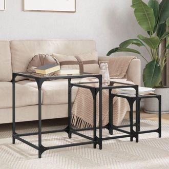 vidaXL Vidaxl - Tavolini Impilabili 3pz con Piano Vetro Trasparente in Acciaio