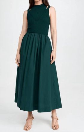 En Saison Sigrid Mixed Media Maxi Dress In Dark Green