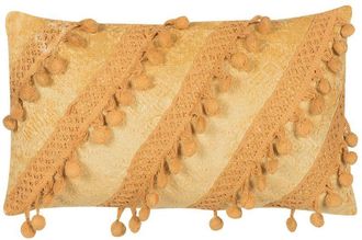 Beliani Coj&iacute;n Decorativo Amarillo Con Borlas 30 X 50 Cm Accesorios De Decoraci&oacute;n Boho Retro A Rayas Ayroor