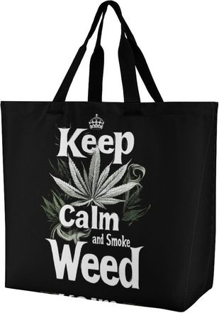 Generic Keep Calm And Smoke Weeds Tote Bag Reusable Grocery Shopping Bags Large Travel One Shoulder Handbag for Picnic Work