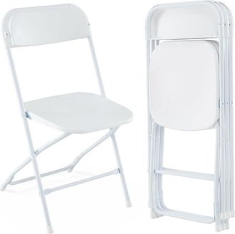 Costway 4 Sillas Comedor Plegable, Sillas Plegables con Asiento y Respaldo de Plástico, Estructura de Metal, Sillas Blancas Cocina Salon Jardin Exterior