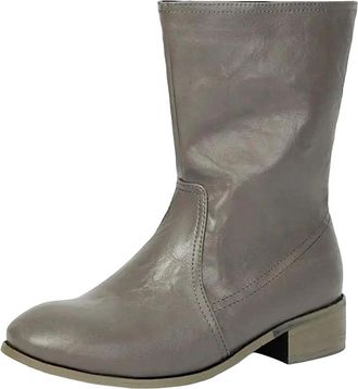 Generic Womens Vintage Style Mid Calf Boots Round Toe Med Chunky Heel With Platform Slip On Design For Casual Daily Wear