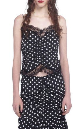 Anna Sui Polka Dot Ruched Lace Camisole in Black Multi at Nordstrom, Size 10