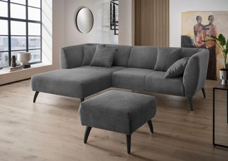 Inosign Ecksofa »Colori Polstermöbel mit zeitlos eleganter Rückenführung. L-Form« Holzfussfarbe wählbar, inkl. 4x Zierkissen