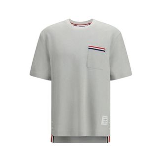 Thom Browne T-shirt in misto cotone e lino testurizzato - - Tops - Uomo - Grigio - S