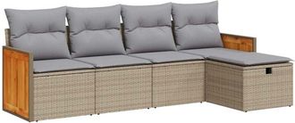 vidaXL Vidaxl - Juego De Sof&aacute;s Jard&iacute;n Con Cojines 5 Pzas Rat&aacute;n Sint&eacute;tico Beige