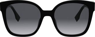 Fendi FF Diamonds 55mm Gradient Square Sunglasses in Shiny Black /Gradient Smoke at Nordstrom