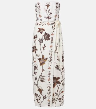 Agua Bendita Cinefila floral linen bustier dress