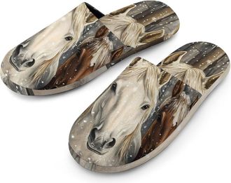 Generic Three Horses Snowflakes Cotton Slippers for Men Memory Foam House Slippers Soft Anti-skid Sole Indoor Outdoor Shoes