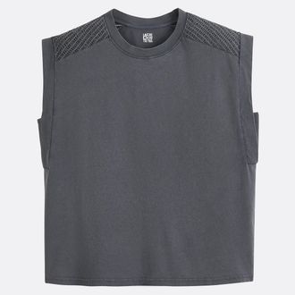 La Redoute Collections Mouwloos T-shirt met ronde hals en gerimpelde schouders