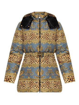 Versace Duvet Stripes-print puffer jacket - women - Polyester/Duck Down/Feather - 38 - Gold