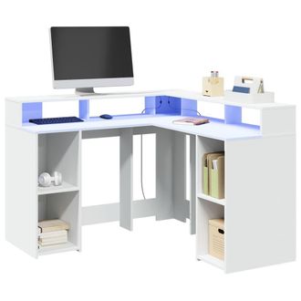 Berkfield Home Desk with LED Lights White 130x130x91 cm Engineered Wood | Size: 130 x 130 x 91 cm