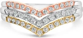 House of Brilliance 10K Gold Plated Sterling Silver 1/3 Cttw Tri-Color Chevron Diamond Stackable Ring in Yellow Gold Over Silver at Nordstrom, Size 7
