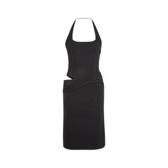 Jacquemus Zwarte Asymmetrische Halternek Jurk met Uitsnijding - Dames - Korte kleedjes - Zwart - XS - Spandex - Kleedjes