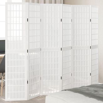 Berkfield Home Room Divider 6 Panels White Solid Wood Paulownia