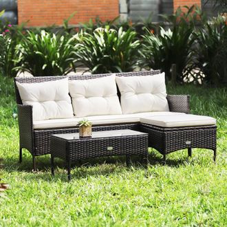 Costway Costway 3PCS Patio Conversation Set Rattan Wicker Furniture Set w/ Cushions in White