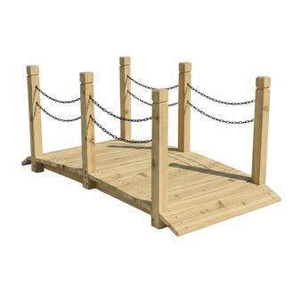 Relaxdays Relaxdays Puente De Jard&iacute;n De Madera De Abeto, Con Postes Y Cadenas Para Estanque, 55x150x67 Cm, Natural