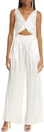 Ramy Brook Brendaly Cutout Wide Leg Satin Jumpsuit in Ivory Subtle Shiny Pleat at Nordstrom Rack, Size X-Large