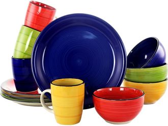 Gibson Color Vibes 12 Piece Handpainted Stoneware Dinnerware Set in Yellow at Nordstrom