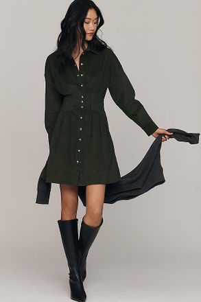 Exquise The Tobie Long-Sleeve Corduroy Mini Shirt Dress by Exquise