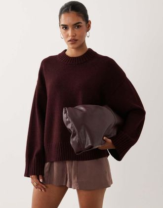 Gina Tricot Gina Tricot - Maglione girocollo bordeaux con maniche ampie-Rosso