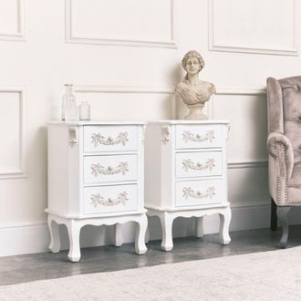 Melody Maison Pair Of Antique White 3 Drawer Bedside Tables - Pays Blanc Range