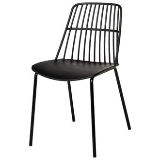 Koketto Home Silla de polipropileno negro con asiento a rayas y patas de metal