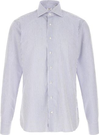Borriello Overhemden, Heren, Blauw, 4Xl, Katoen, Gestreepte Overhemd met Marechiaro Kraag