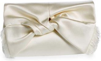 Anya Hindmarch Bow Double Face Satin Clutch in Ivory at Nordstrom