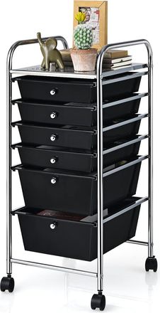 Costway Costway Carritos Con Ruedas Ba&ntilde;o Carro Auxiliar Almacenamiento Con 6 Cajones Apilables Para Cocina Restaurante (negro)