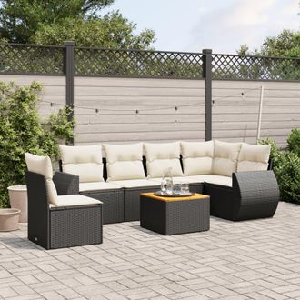 vidaXL Vidaxl - Set De Comedor De Jard&iacute;n 7 Pzas Y Cojines Rat&aacute;n Sint&eacute;tico Negro