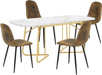 Urban Meuble Juego de mesa de comedor blanca con 4 sillas marrones