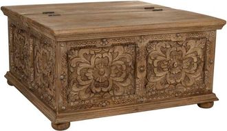 Wanderlust Deco Mesa Ba&uacute;l De Centro De Madera Artesanal Marr&oacute;n 100x100x47