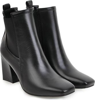 Generic Womens Chunky Heel Ankle Boots,Square Toe Comfortable Booties with Elastic Side Panels,Black,7.5 UK