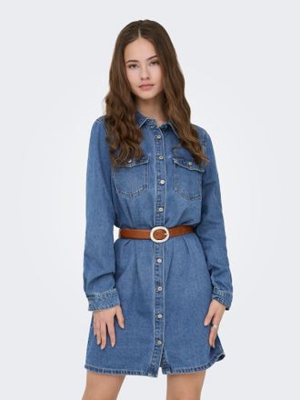 Only Jeanskleid ONLY ONLLISA L/S DNM DRESS GUA NOOS, Damen, Gr. XS, N-Gr, medium blau denim, Denim/Jeans, Obermaterial: 90% Baumwolle, 10% Viskose, unifarb