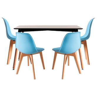 Regalos Miguel Regalos Miguel - Conjuntos De Mesa Y Sillas - Conjunto Mesa Tower Rectangular 120 X 80 Cm Negra Y Pack 4 Sillas Kelen - Azul Cielo