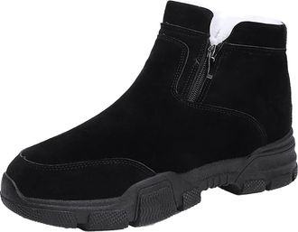 Generic UK Clearance Men Winter Snow Boots Mens Fur Lined Ankle Booties Shoes Zip Up Winter Boots for Men UK,Water-Resistant Outdoor Hiking Booties Size 7 Bla